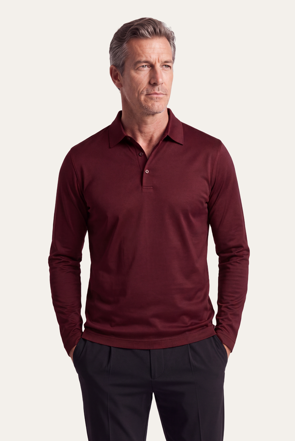 Burgunderrotes Imperial-Langarm-Polo