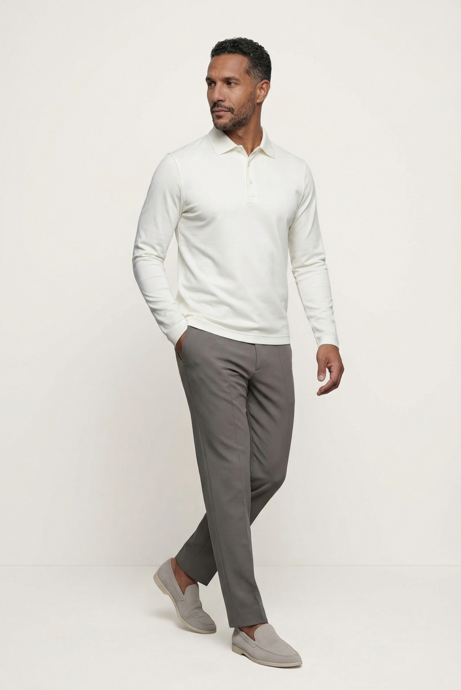 White Imperial Long Sleeve Polo