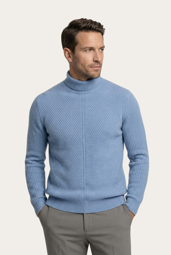 Blue Ribbed Cashmere Sweater
