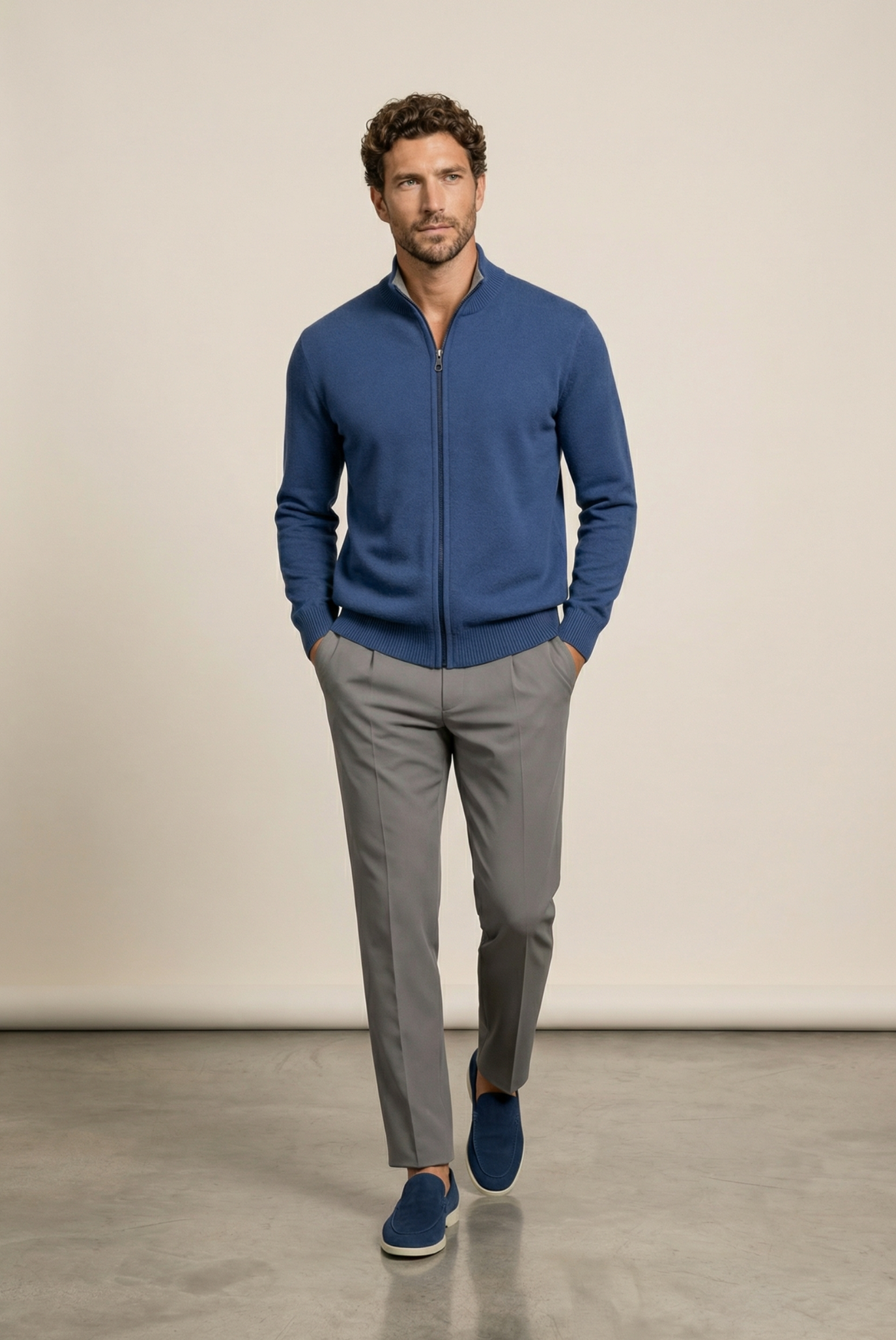 Navy Blue Inside-Out Cashmere Cardigan