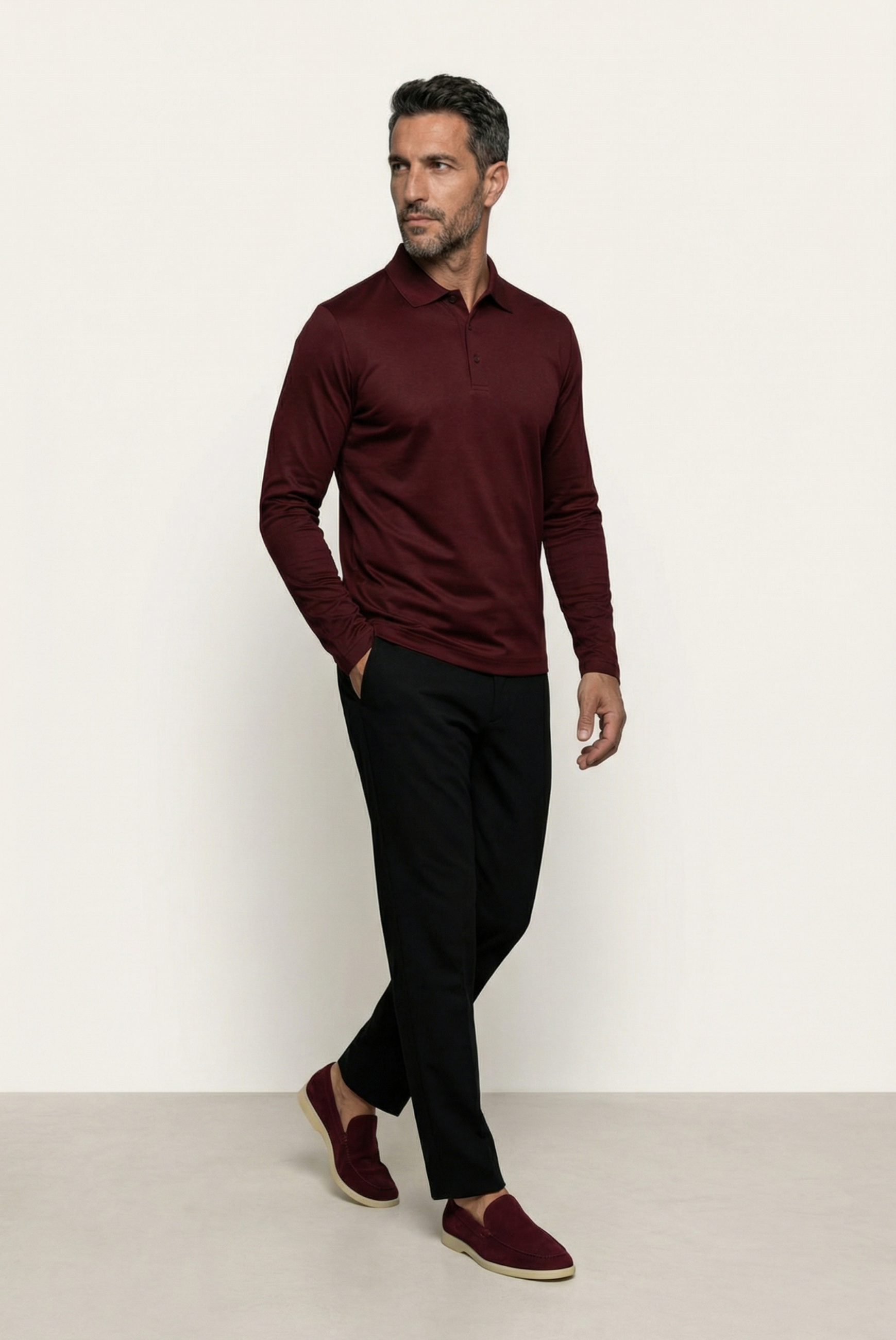 Burgundy Imperial Long Sleeve Polo