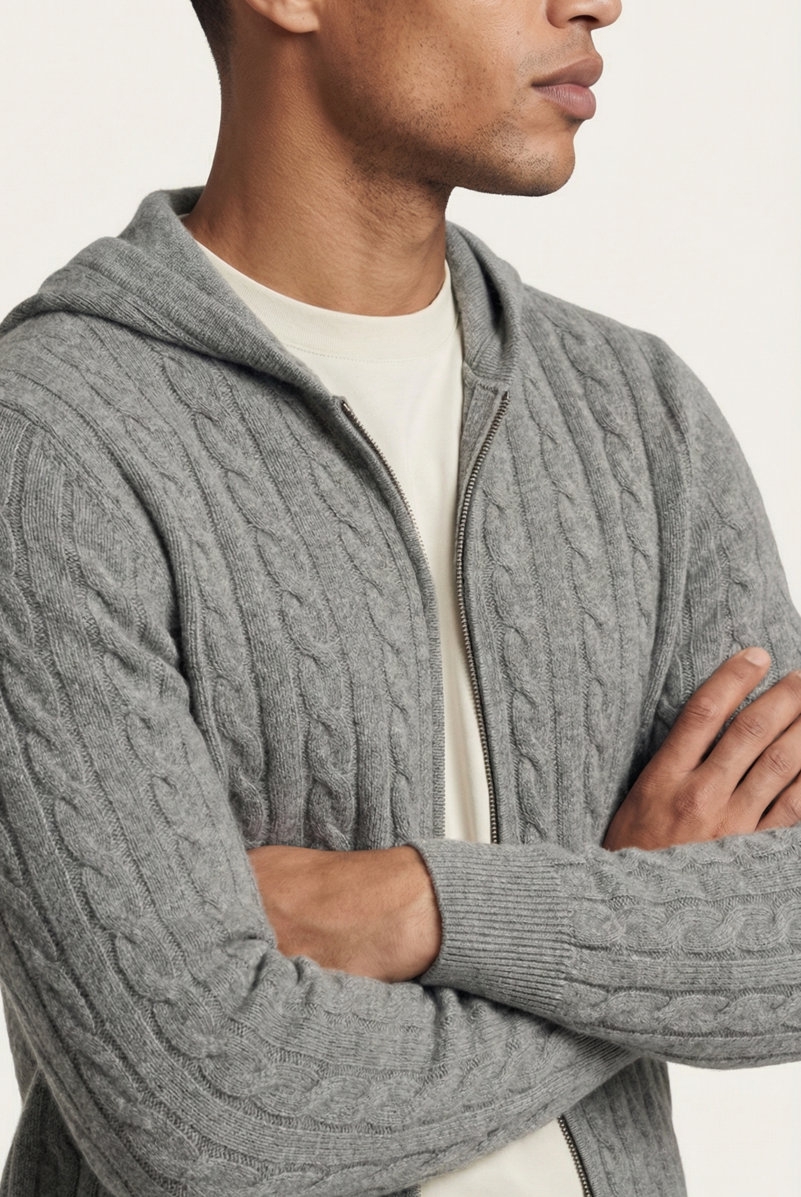 Grey Cashmere Zip Jacket