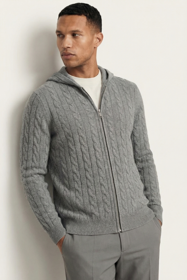 Grey Cashmere Zip Jacket